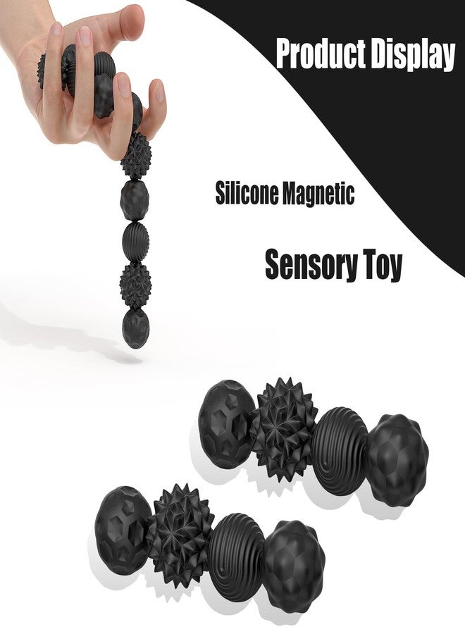 Azooken Large Magnetic Sensory Fidget Ball Toy, 8Pcs Silicone Sensory Stress Relief Toys for Adults, Teens with Autism, ADHD, Anxiety, Stocking Stuffers for Women Men Teen Gift (Black, Large) - Image 5